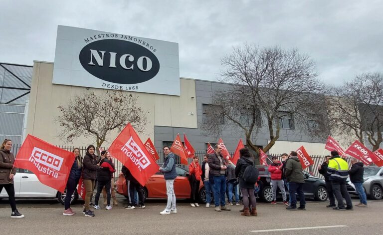 Concentración ante la planta de Jamones Nico en Ciudad Real para exigir la readmisión de un trabajador
