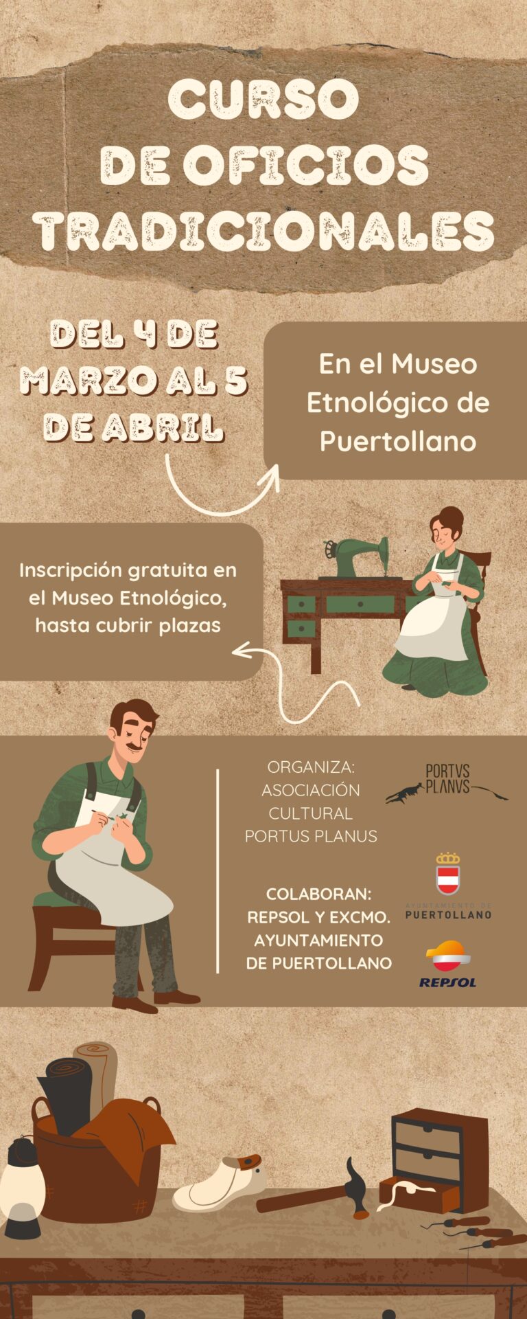 Portus Planus organiza en Puertollano un curso de oficios tradicionales: zambombas, esparto, costura y apicultura