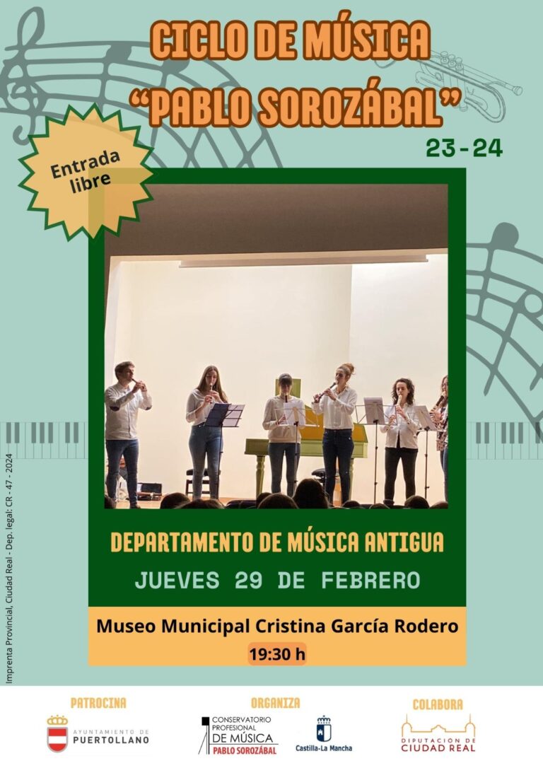 Puertollano: El Departamento de Música Antigua del Conservatorio “Pablo Sorozábal” ofrecerá un concierto este jueves en el Museo Municipal