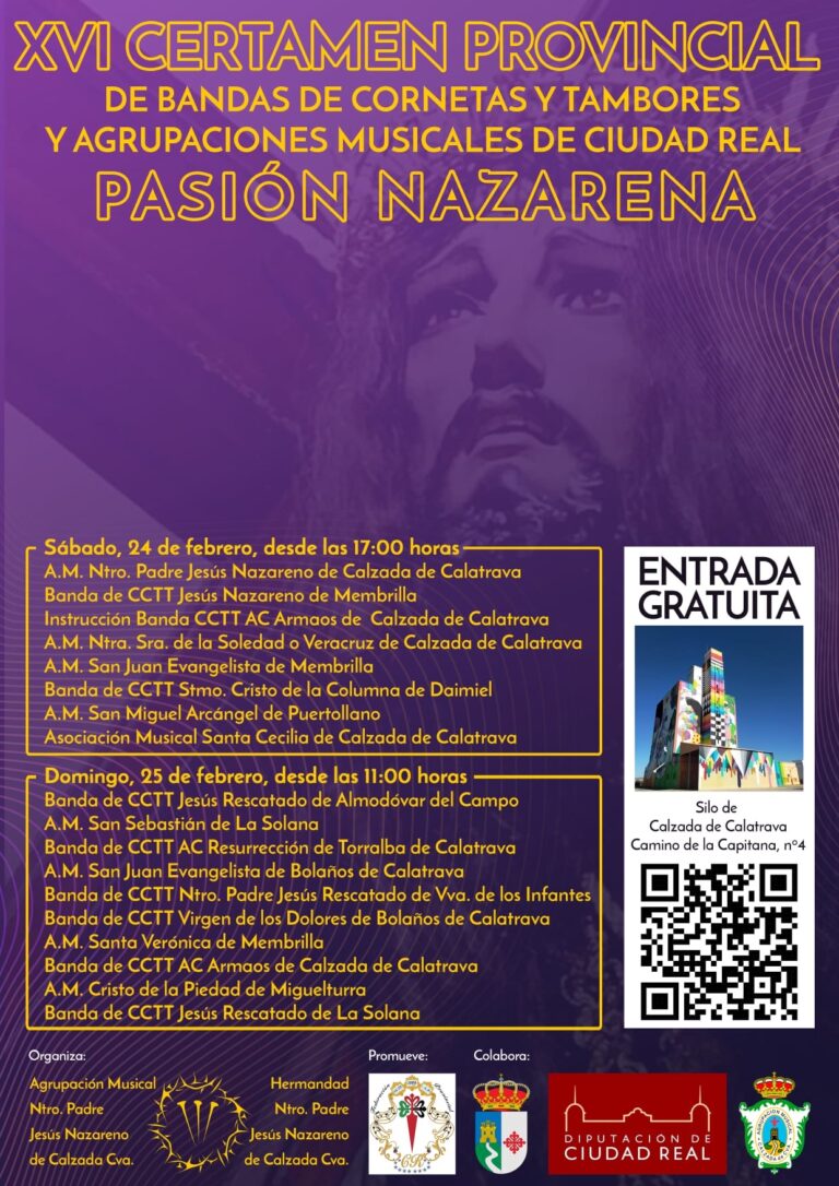 Más de 1.200 músicos de Bandas de Cornetas y Tambores y Agrupaciones Musicales de la provincia se dan cita este fin de semana en Calzada de Calatrava