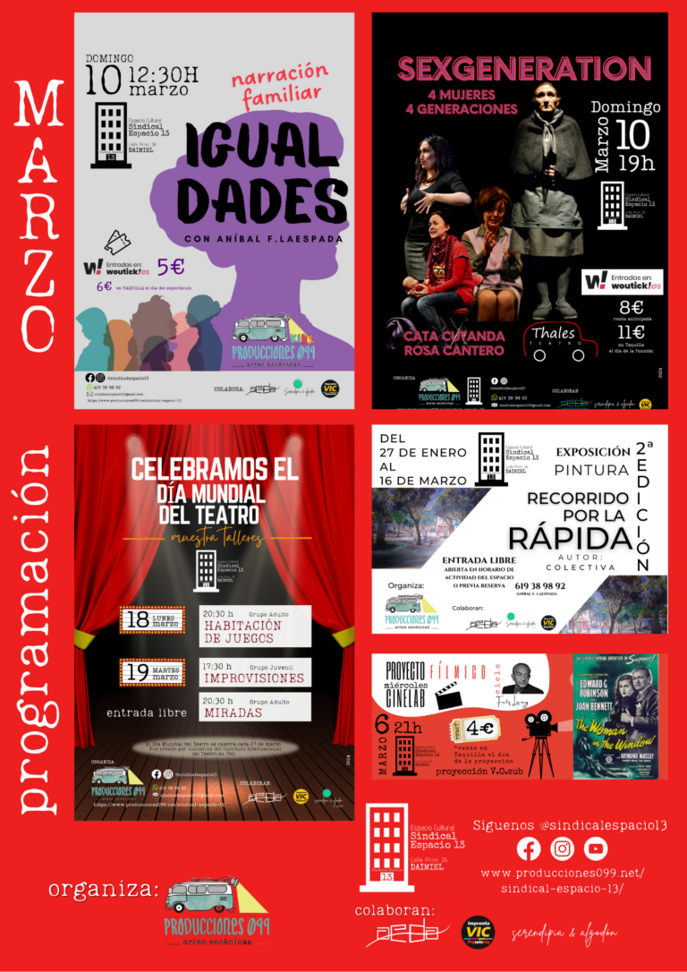 Sindical Espacio 13 estrena marzo con cine, narración familiar, teatro y exposición