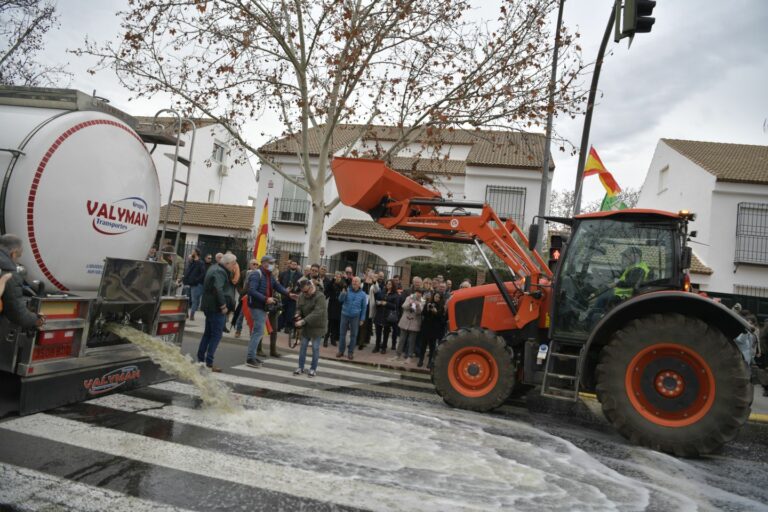 Agricultores de Ciudad Real derraman más de 25.000 litros de vino francés a las puertas de la Confederación del Guadiana