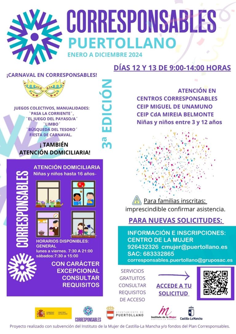 Puertollano: El Plan «Corresponsables» abrirá en las vacaciones escolares con juegos, manualidades y fiesta de carnaval