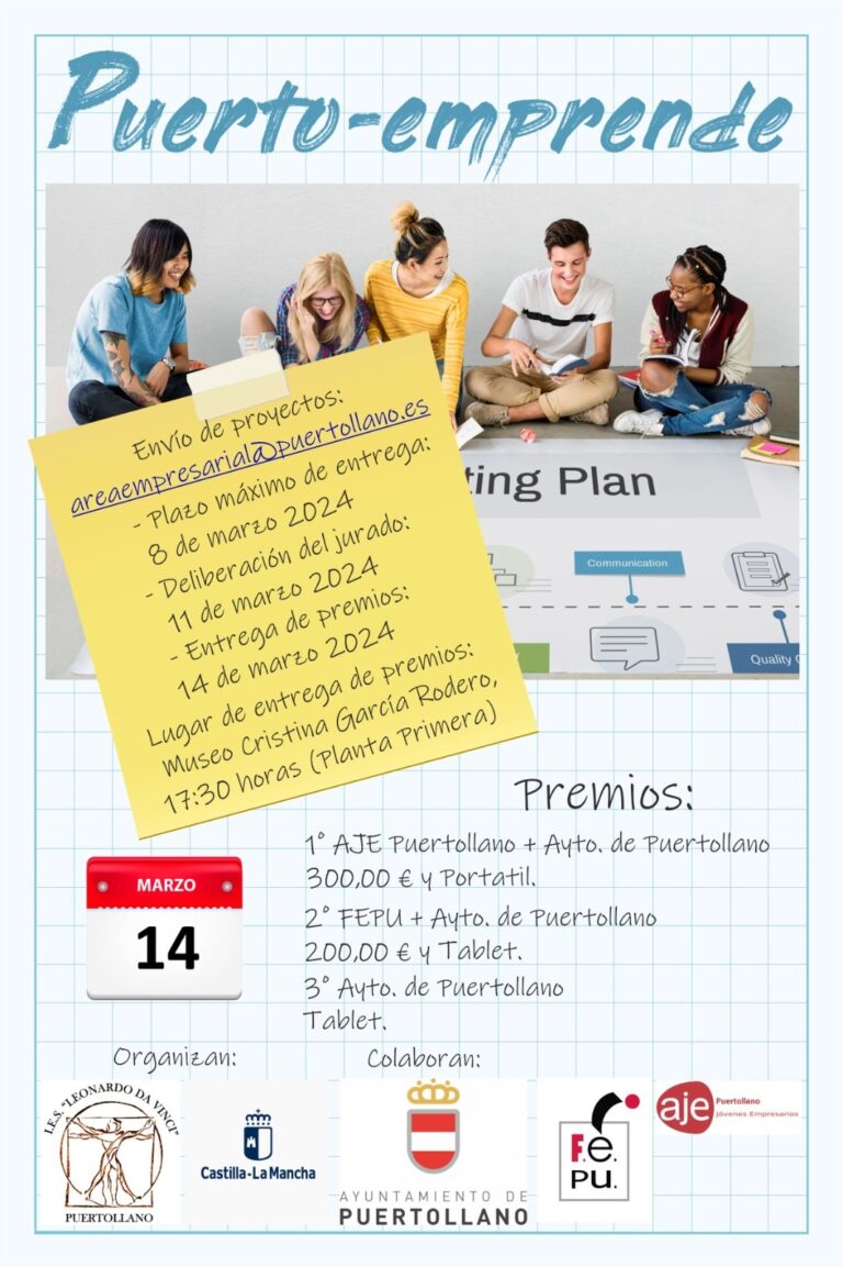 Puertollano: Alumnos de secundaria de la comarca podrán presentar sus proyectos empresariales al primer concurso «Puerto-emprende»