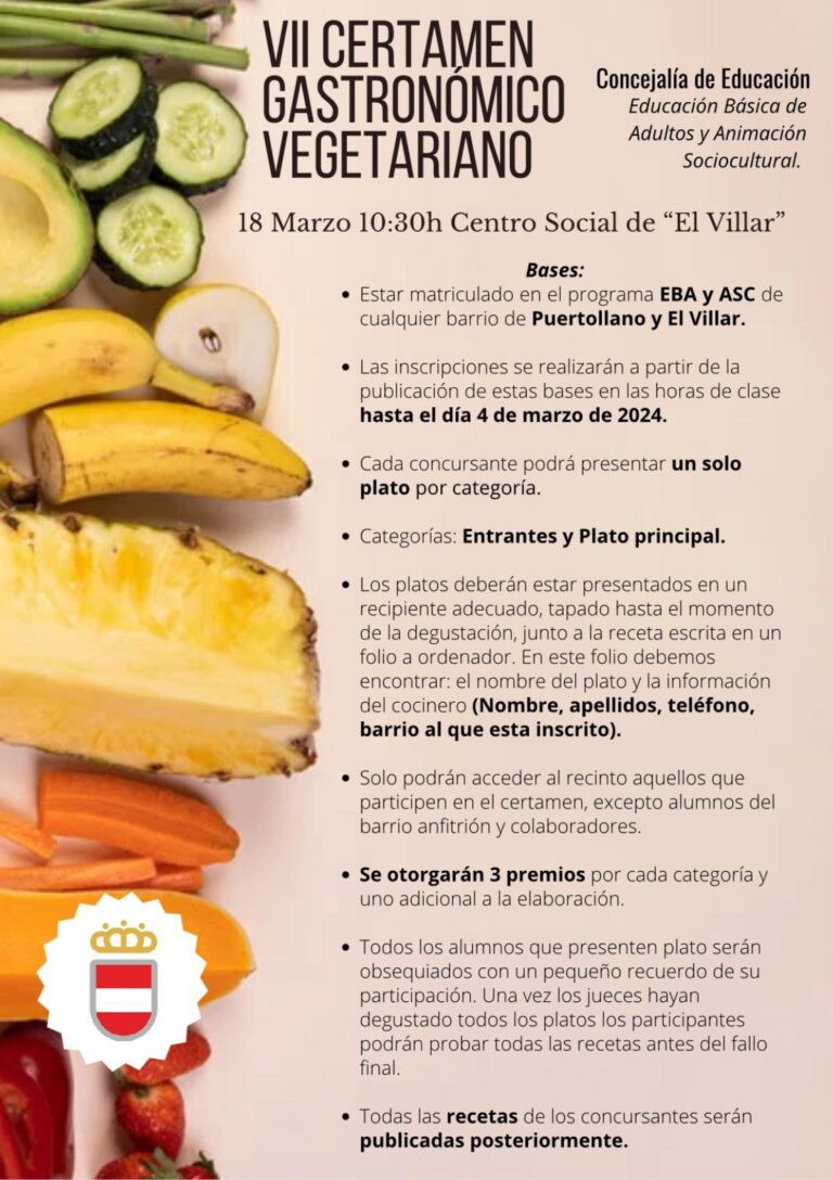 Puertollano: La concejalía de Educación convoca el VII Certamen gastronómico vegetariano en El Villar
