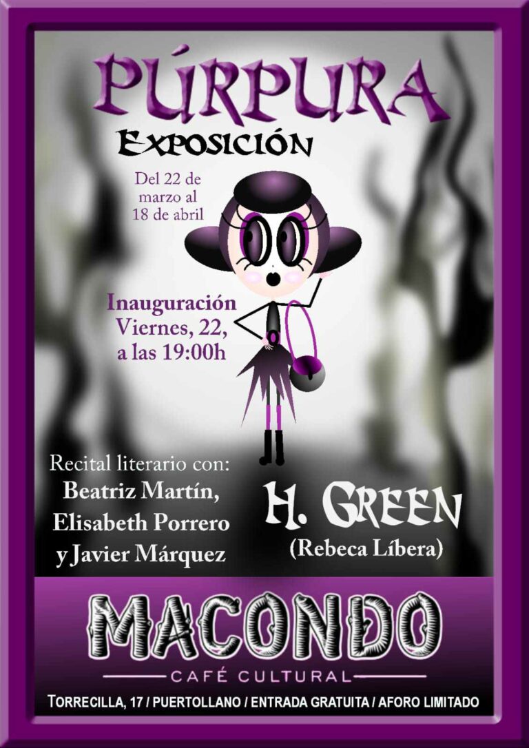 El Café-Bar Cultural «Macondo» de Puertollano organiza la exposición de ilustraciones «Púrpura» de H. Green (Rebeca Líbera)