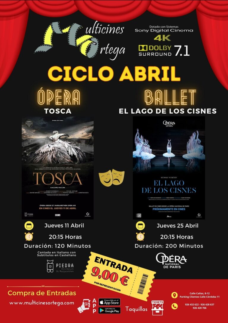 Multicines Ortega de Puertollano proyectará en abril las espectaculares representaciones de «Tosca» y «El Lago de los Cisnes»