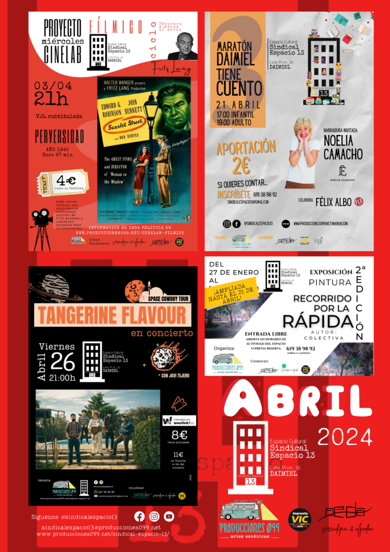 Abril Sindical Espacio 13 con cine, música y un maratón de cuentos para celebrar el Día del Libro