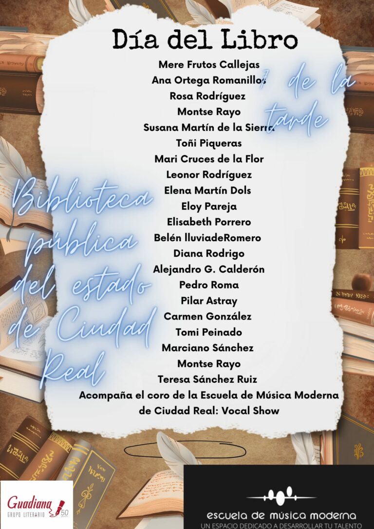 El Grupo Literario Guadiana celebrará el Día del libro con un recital poético el 23 de abril en la Biblioteca Pública del Estado de Ciudad Real