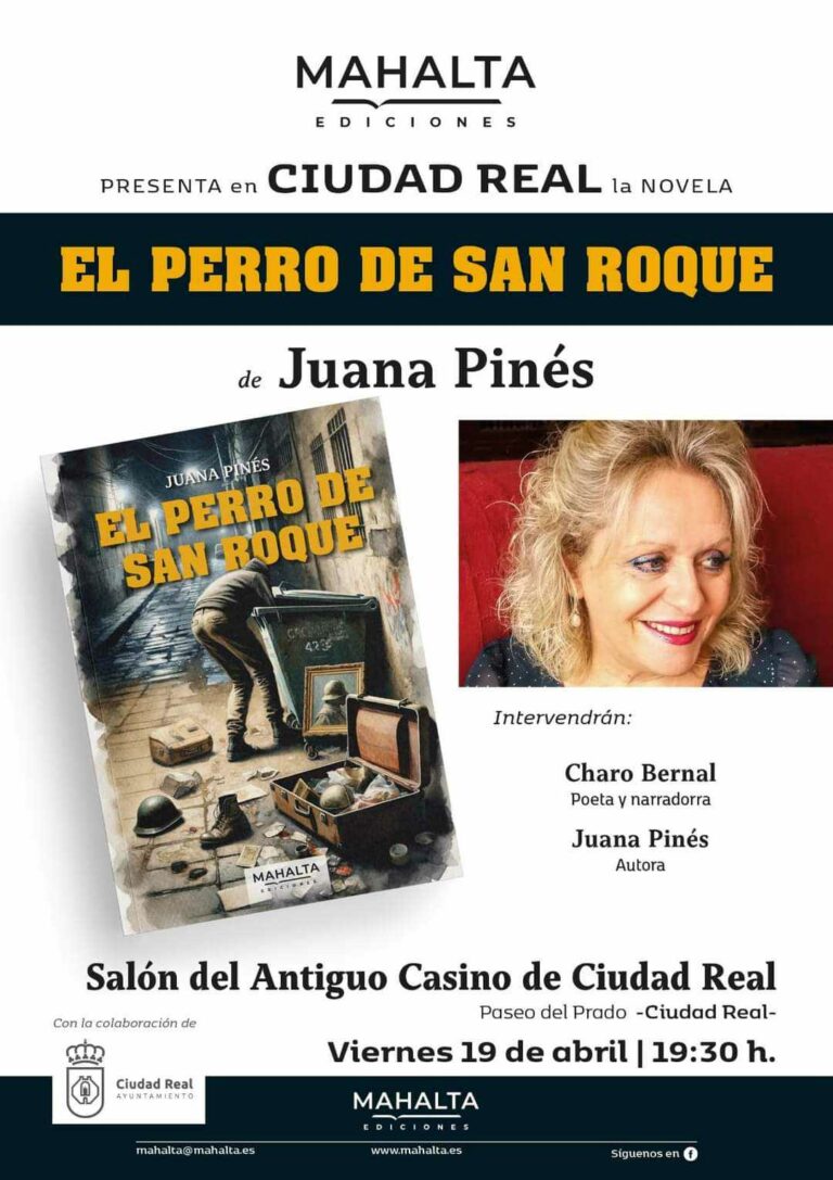 Juana Pinés presentará este viernes su nueva novela, «El perro de San Roque», en el Antiguo Casino de Ciudad Real