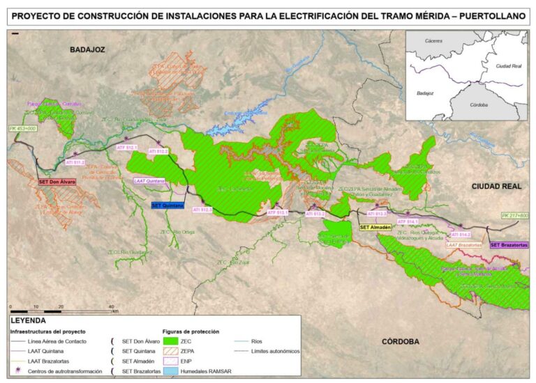 El Gobierno de España da luz verde ambiental al proyecto de instalaciones para la electrificación del ferrocarril Mérida-Puertollano