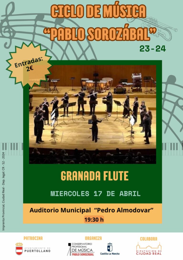 Puertollano: Concierto de “Granada Flute Ensemble” y encuentro con el Conservatorio de Ciudad Real en el ciclo del “Pablo Sorozábal