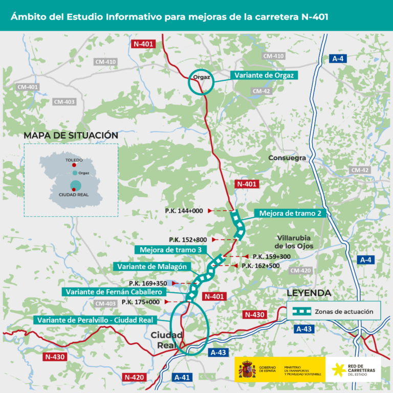 Aprobado provisionalmente el estudio informativo para mejorar la carretera N-401, entre Orgaz y Ciudad Real