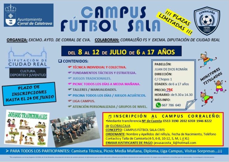El Corraleño FS se congratula en anunciar su I Campus de Fútbol Sala