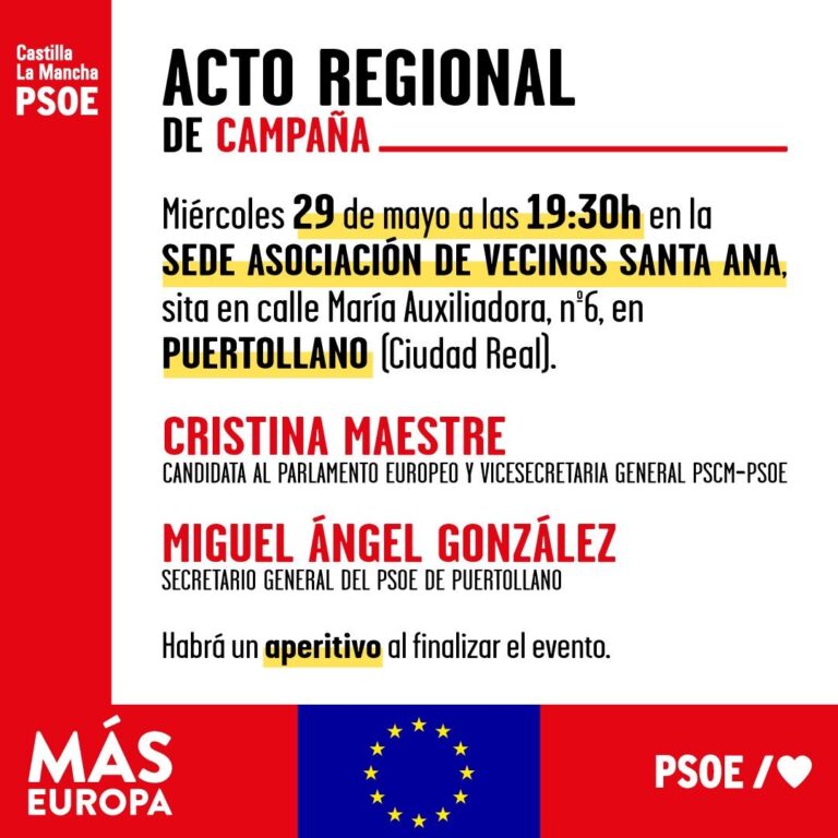 Puertollano acoge el acto central de campaña de las próximas elecciones europeas abanderado por la eurodiputada Cristina Maestre