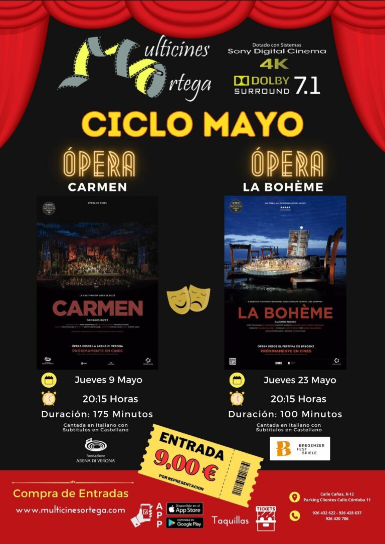 Multicines Ortega de Puertollano proyectará en mayo las espectaculares representaciones de «Carmen» y «La Bohème»