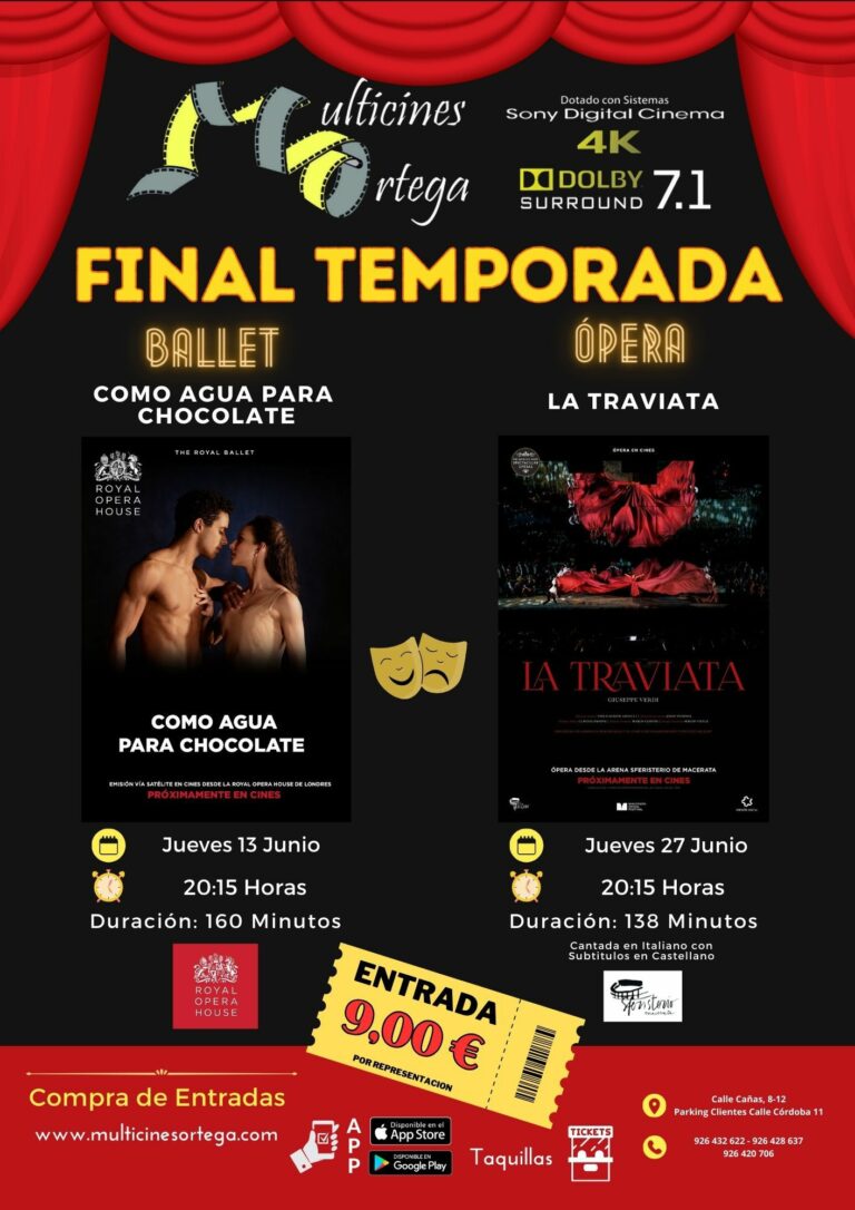 Multicines Ortega de Puertollano proyectará en junio el ballet de «Como agua para chocolate» y la ópera «La Traviata»