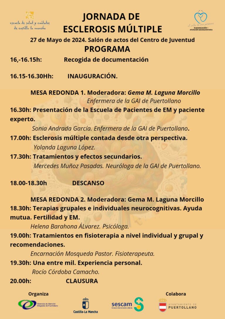 Puertollano: Tratamientos, terapias, experiencias personales y presentación de escuela de pacientes en la Jornada de Esclerosis Múltiple