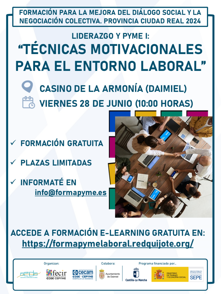 FECIR y CECAM organizarán en Daimiel una jornada sobre técnicas motivacionales para el entorno laboral
