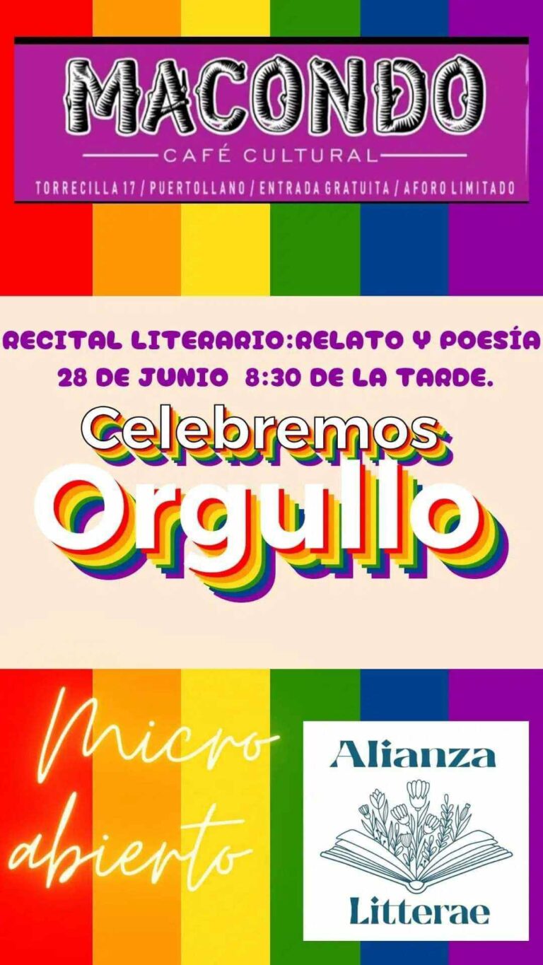Alianza Litterae ofrecerá un recital de poesía y narrativa en el Café Cultural Macondo de Puertollano para reivindicar los derechos LGTBIQ+