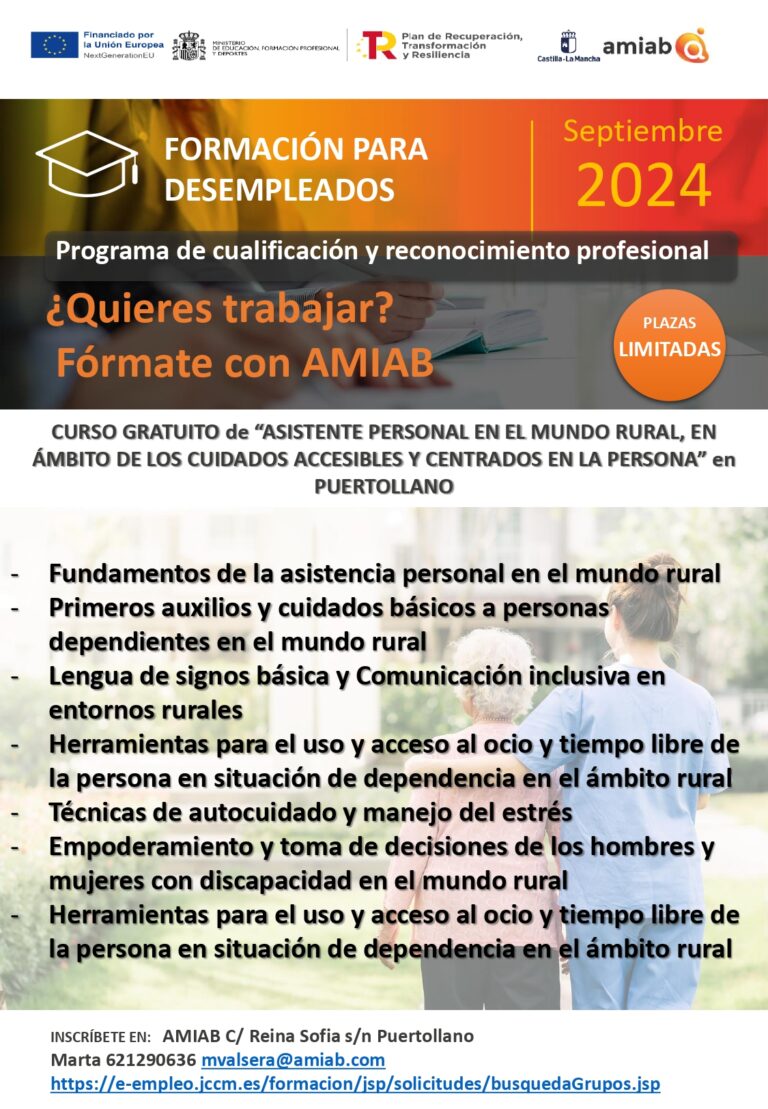 Puertollano: Amiab abre la inscripción de un curso gratuito de asistente personal en el mundo rural