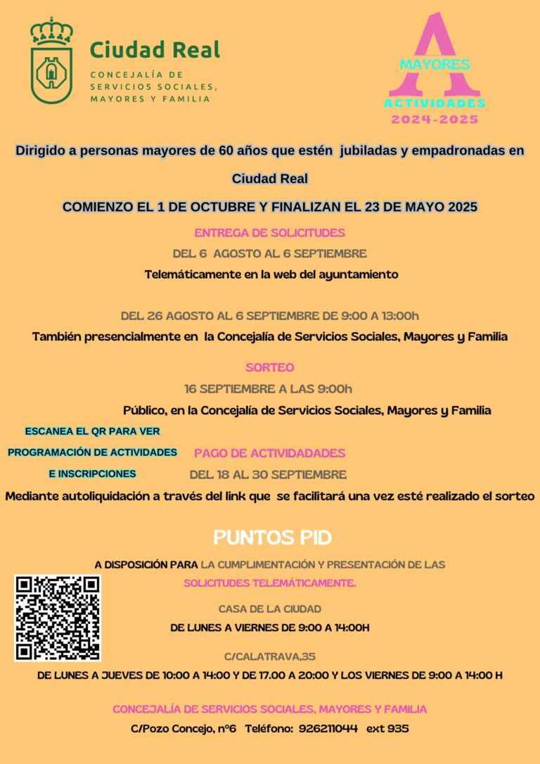 Servicios Sociales, Mayor y Familia presentan una amplia programación de actividades dirigidas a los mayores de 60 años y jubilados