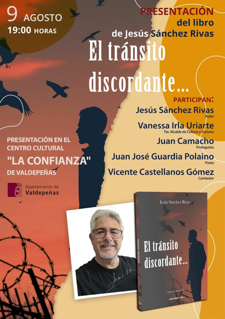 Jesús Sánchez Rivas presentará su poemario ‘El tránsito discordante…’ el próximo 9 de agosto en Valdepeñas