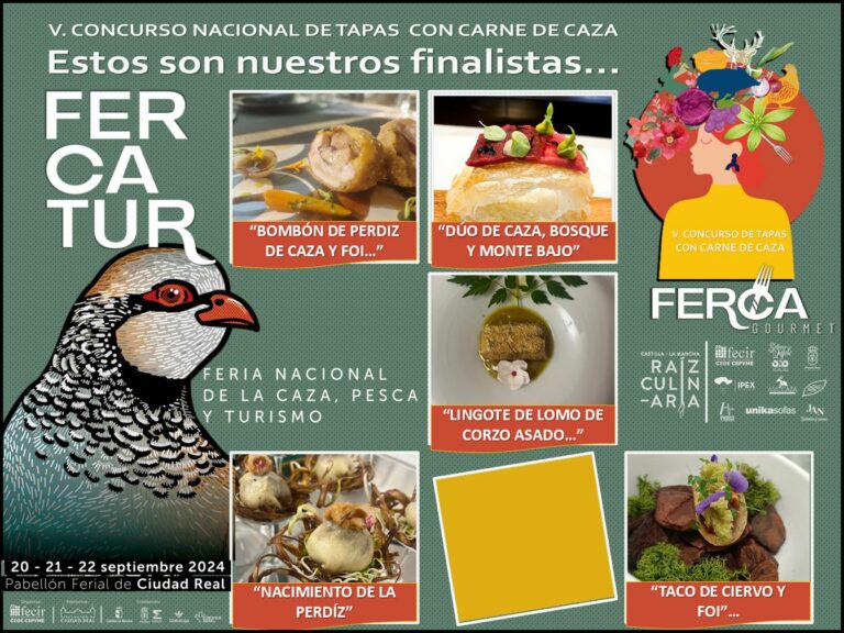 Ya se conocen los cinco clasificados para la final del V Concurso Nacional de Tapa con Carne de Caza, que se celebrará el sábado 21 de septiembre en FERCATUR