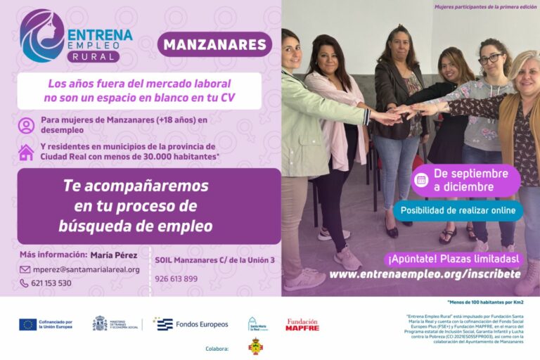 Últimos días para apuntarse a “Entrena Empleo Rural”, que ayudará a mujeres en desempleo de Manzanares   a reactivar su búsqueda de trabajo