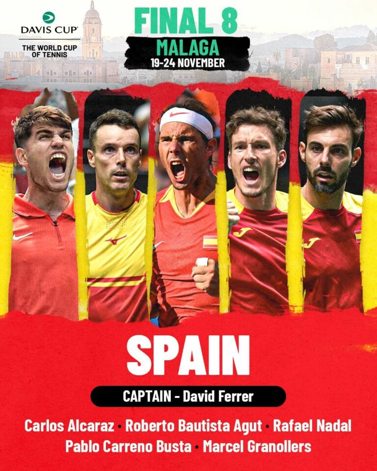 Sinner, Alcaraz y Nadal confirmados por sus equipos para la Final a 8 de la Davis Cup en Málaga