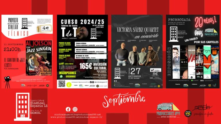Sindical Espacio 13 inicia temporada de otoño con un septiembre cargado de actividades culturales