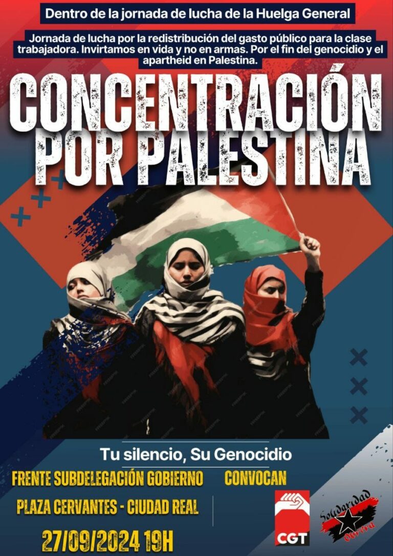 El Partido Comunista en Ciudad Real apoya las movilizaciones por la Huelga General del 27 de septiembre por Palestina