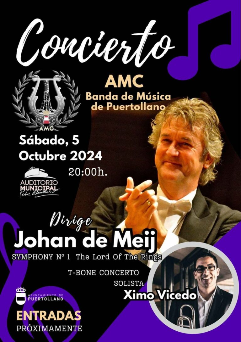 La AMC Banda de Música de Puertollano ofrecerá un concierto dirigido por el prestigioso compositor y director Johan de Meij