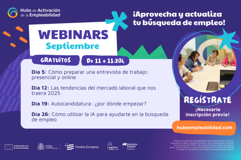 Continúan en septiembre los webinars en directo con recursos prácticos para la búsqueda de empleo de personas de Puertollano