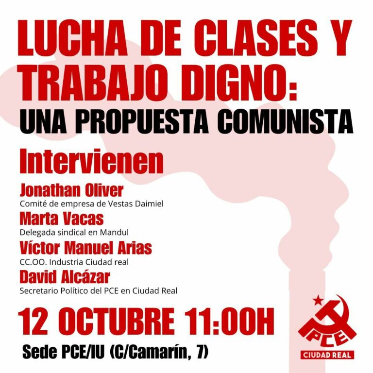 El Partido Comunista realizará este sábado un acto político-sindical en Ciudad Real