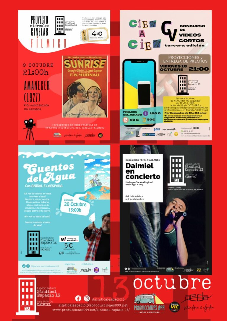 Sindical Espacio 13 presenta su cartel cultural para octubre