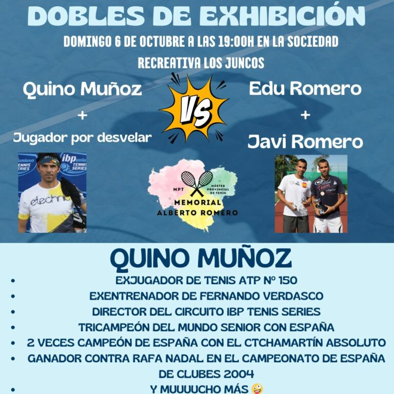 El máster provincial de tenis «Memorial Alberto Romero» tendrá como invitado a Quino Muñoz