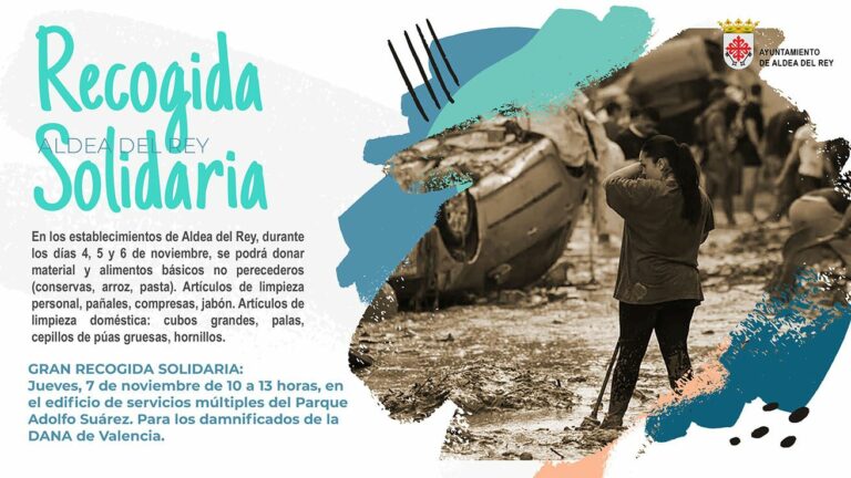 Aldea del Rey pone en marcha una Campaña Solidaria de recogida de alimentos para los damnificados de la DANA de Valencia