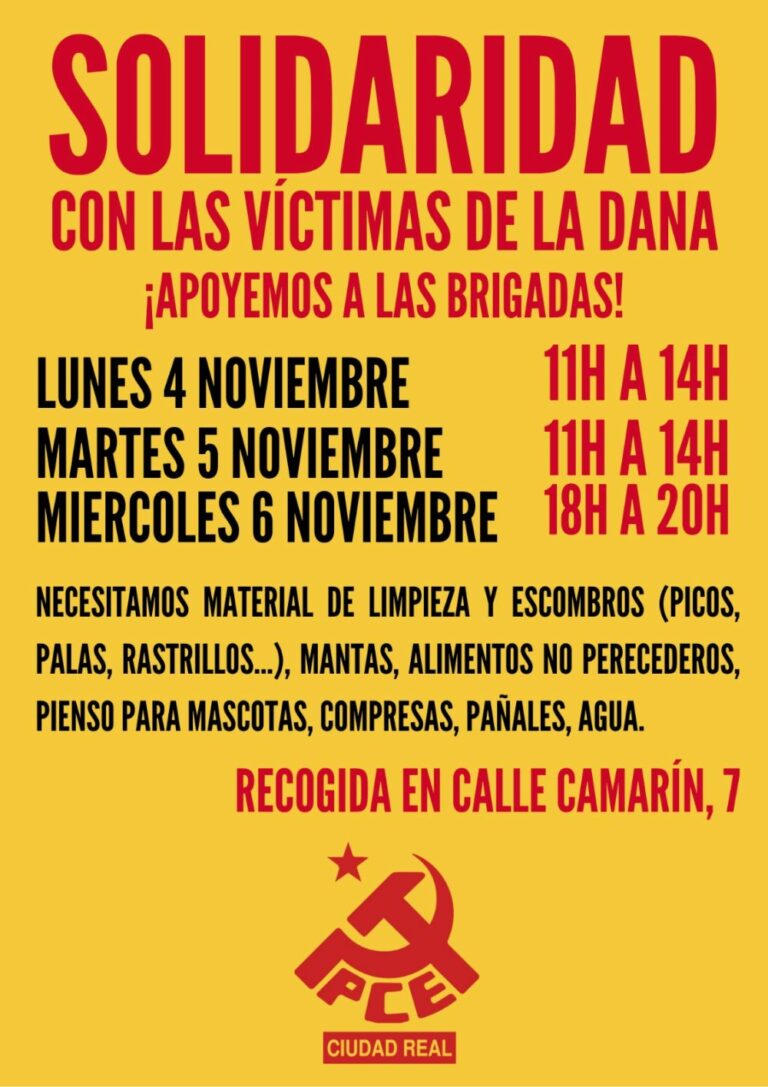 El PCE se pone a disposición del pueblo tras la tragedia de la DANA