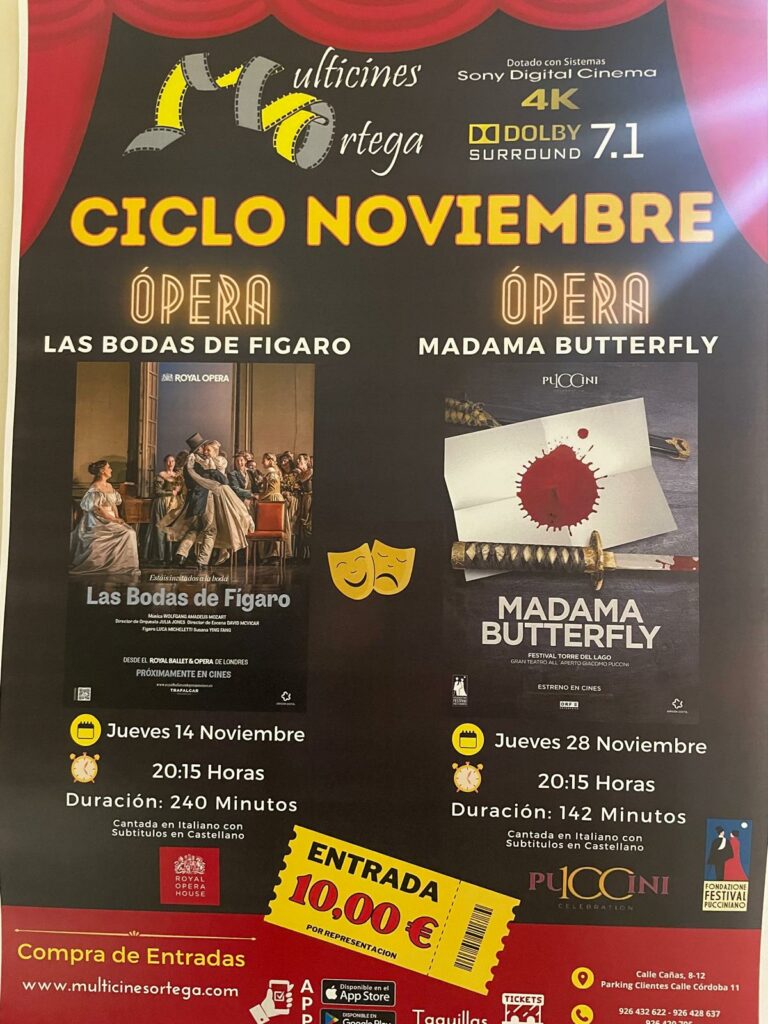 Multicines Ortega de Puertollano proyectará en noviembre las representaciones de «Las bodas de Fígaro» y «Madama Butterfly»