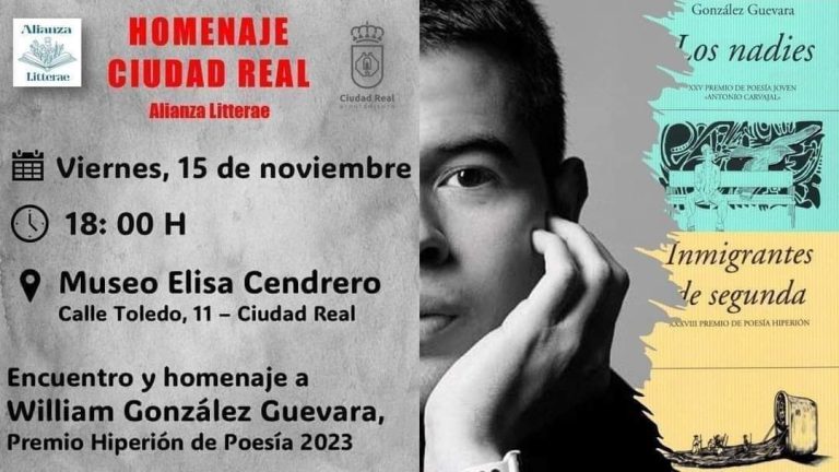 Alianza Litterae homenajeará a William González Guevara en el Museo Elisa Cendrero de Ciudad Real