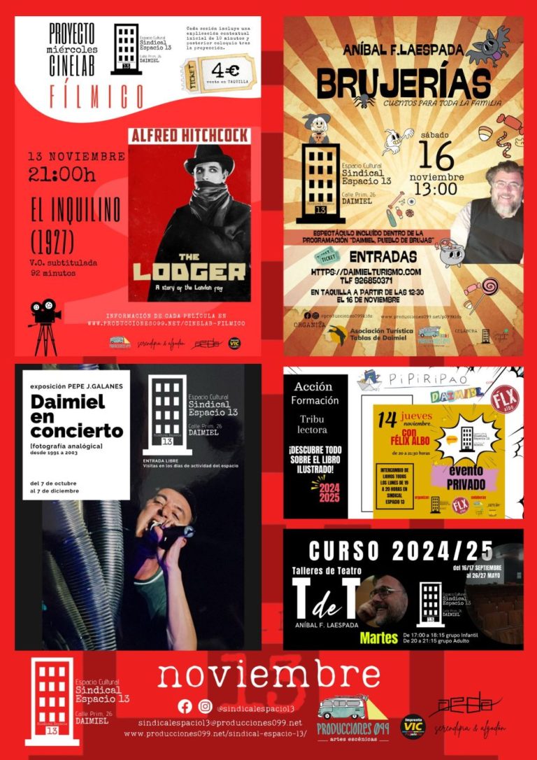 Cine, espectáculo familiar y exposición fotográfica este noviembre en Sindical Espacio 13  