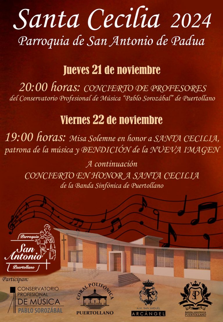 Puertollano: Bendición de una nueva imagen y conciertos del Conservatorio y de la Banda Sinfónica en la festividad de Santa Cecilia