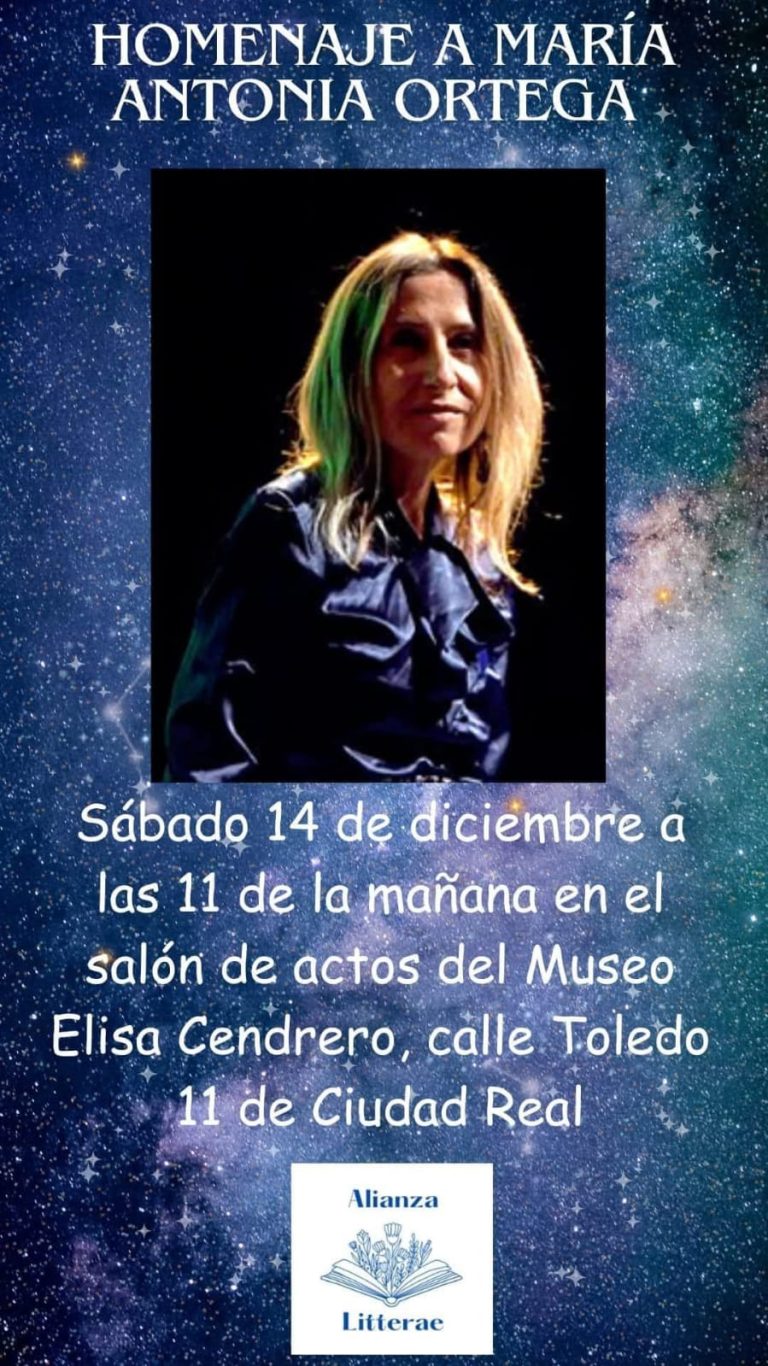 Ciudad Real: La poeta María Antonia Ortega, sobrina nieta de Ortega y Gasset, será homenajeada por el colectivo literario Alianza Litterae el 14 de diciembre