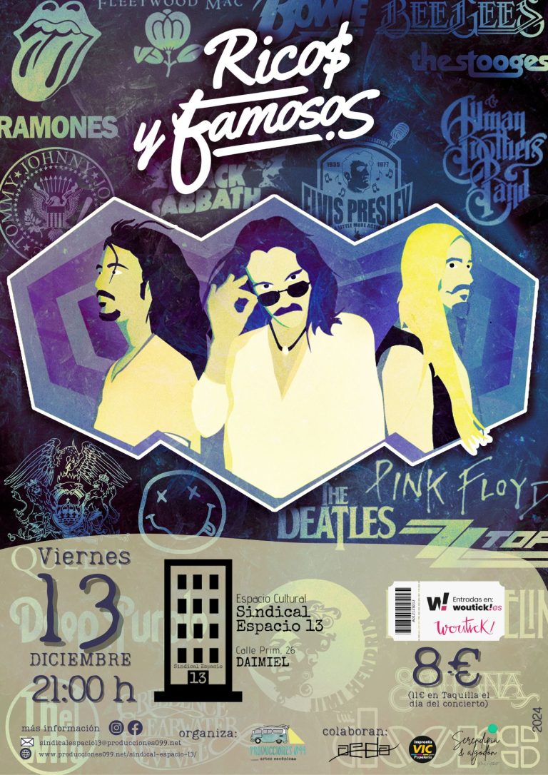 Rock en directo este viernes en Sindical Espacio 13 con Ricos y Famosos en concierto