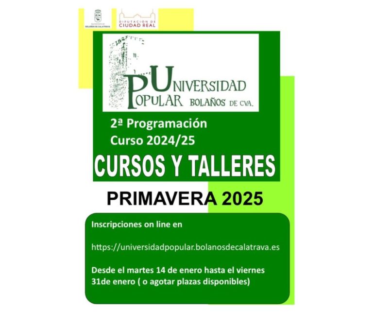 La Universidad Popular de Bolaños abre el plazo de inscripción para sus cursos, talleres y Jornadas de Senderismo de primavera