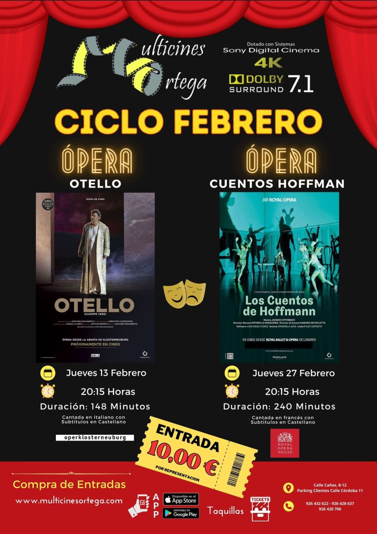 Multicines Ortega de Puertollano proyectará en febrero las óperas «Otello» y «Los cuentos de Hoffman»