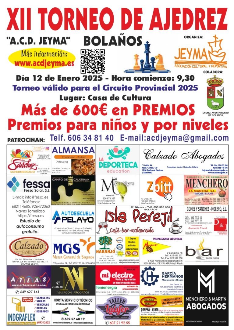 El XII Torneo de Ajedrez ACD Jeyma abre el Circuito Provincial de Ajedrez de Ciudad Real 2025