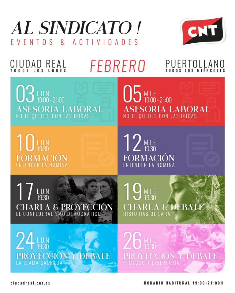 CNT presenta sus actividades de febrero en sus Espacios Libres de Puertollano y Ciudad Real