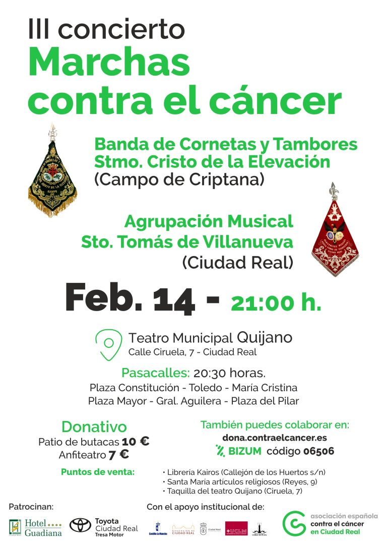 Este viernes, III Concierto de Marchas Contra el Cáncer en el Teatro Quijano